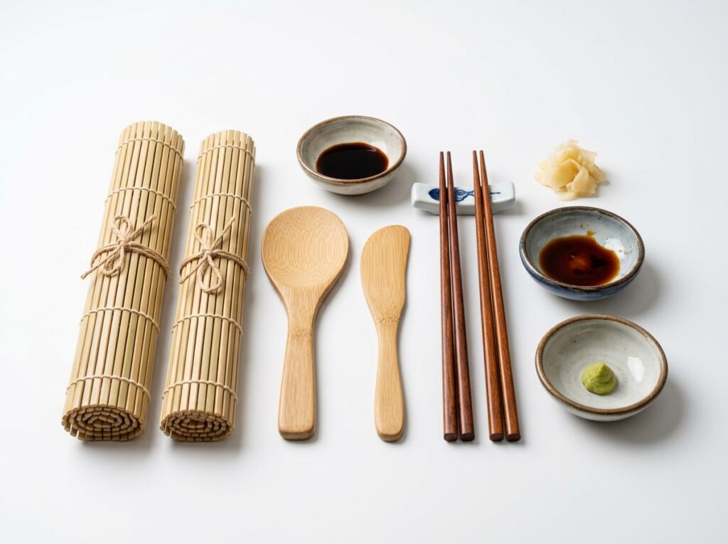 Komplett sushikit i bambu med rullmattor, rispaddel och ätpinnar för hemmagjord sushi