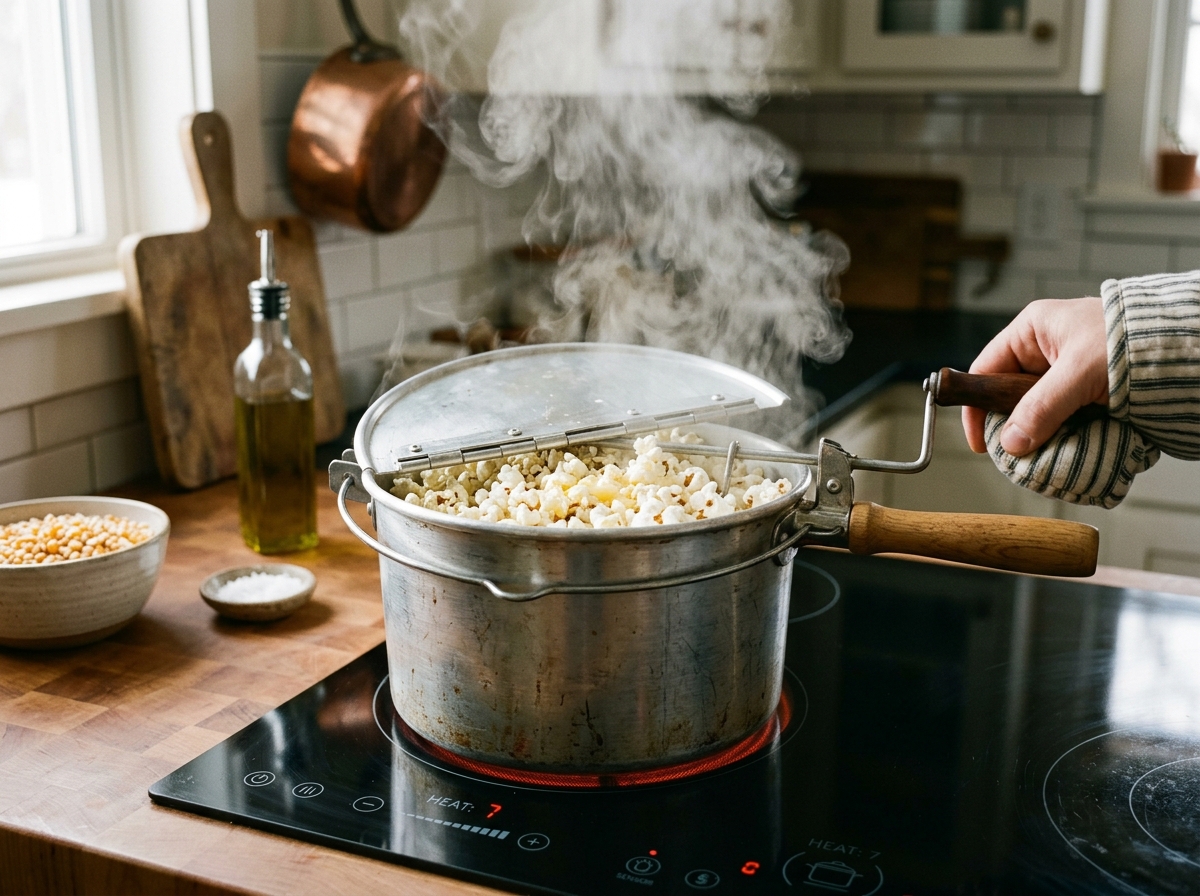 Hallmark popcorngryta med vev och omrörare för spis